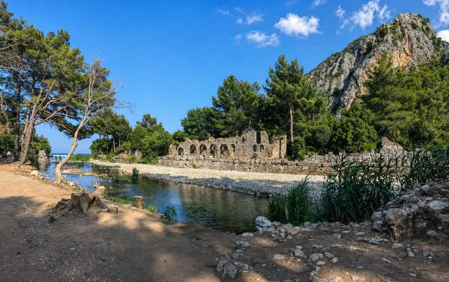 Olympos. Lycian ruins along the stream to the beach, where Day 7 ends in the sea.