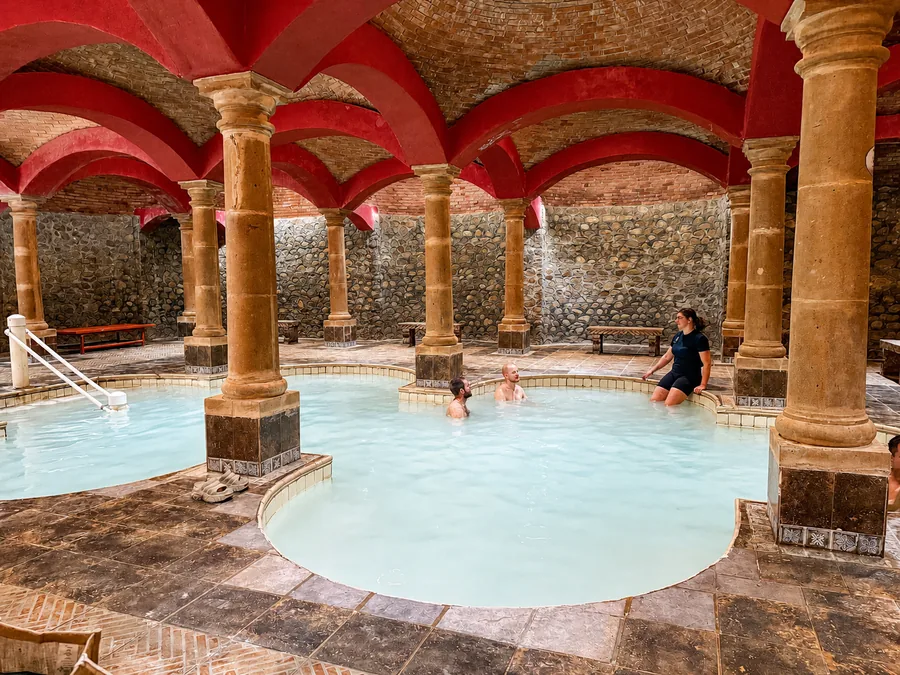 The desert hot springs, an hour from Potrero: vaulted Roman-style baths over a natural thermal spring, and a night at the spa hotel.
